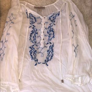 White and blue linen like blouse